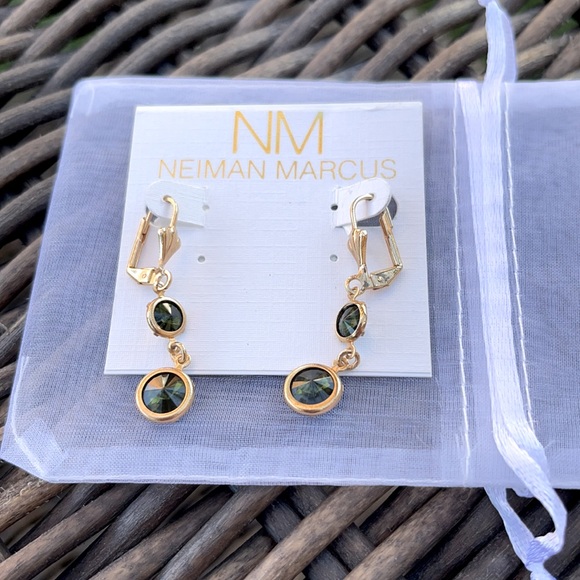 Neiman Marcus Green & Goldtone Stone Statement Earrings - Picture 1 of 6